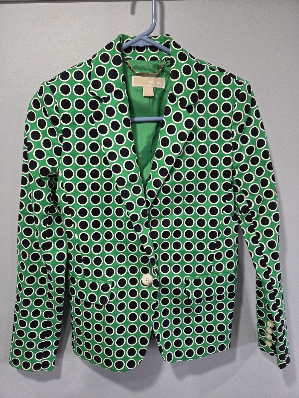 Michael Kors Womens Green Black Polka Dot Blazer Jacket  Single Button size 0
